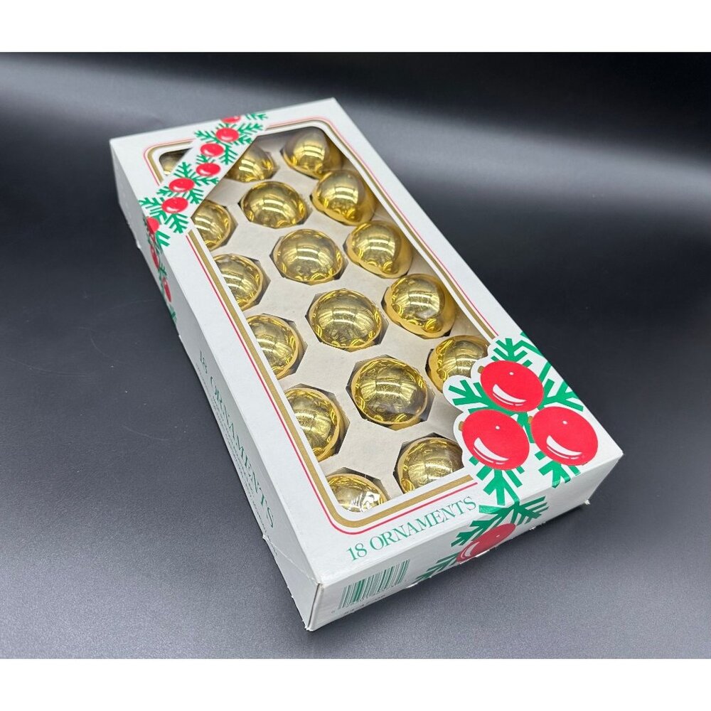 Vintage Christmas Ornaments Kmart Gold Glass Balls 18 Count Retro Decoration